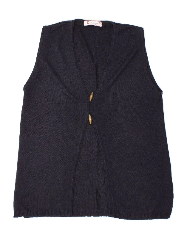 Steals and Deals VINTAGE Womens Longline Sleeveless Cardigan Sweater UK 16 Large Navy Blue