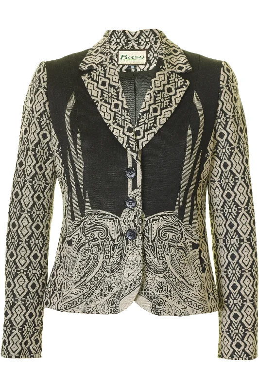 Early Bird Discount Busy Clothing Women Beige and Black Pattern Jacket Blazer