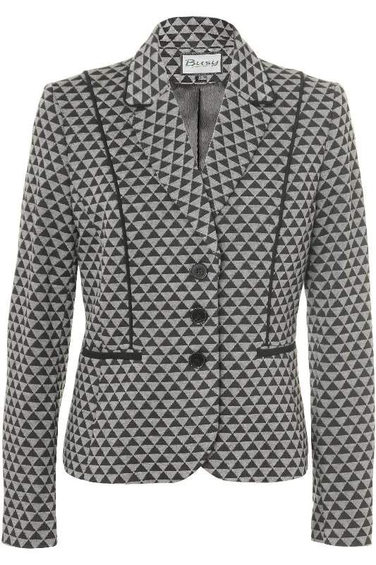 Closeout Sale Busy Clothing Womens Black And Grey Geometric Pattern Jacket