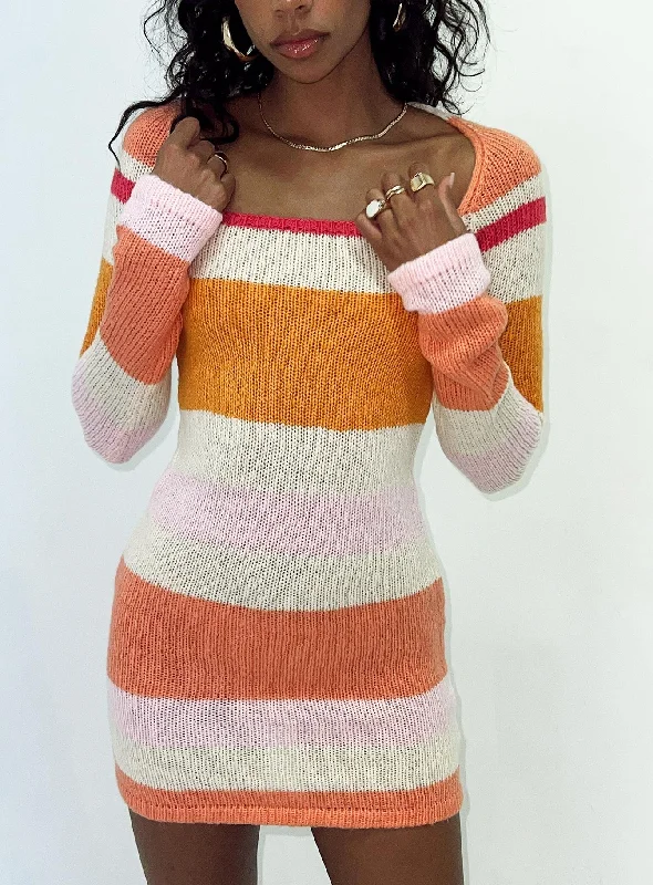 Closeout Ania Mini Dress Orange / Pink Multi