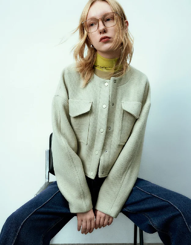 Instant Savings Crew Neck Press Button Straight Jacket