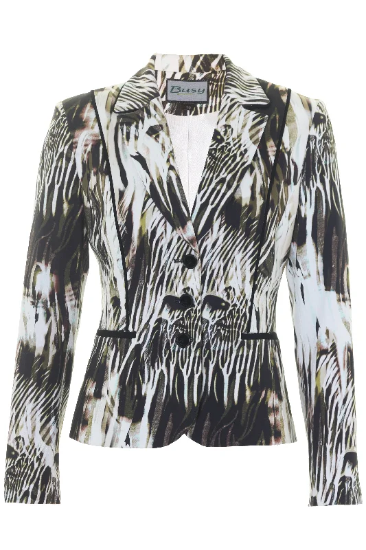 Savings Event Busy Clothing Womens Olive Green Pattern Jacket