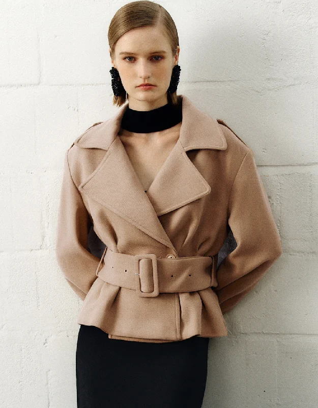 Reduced Prices Notch Lapel Skater Jacket With Belt