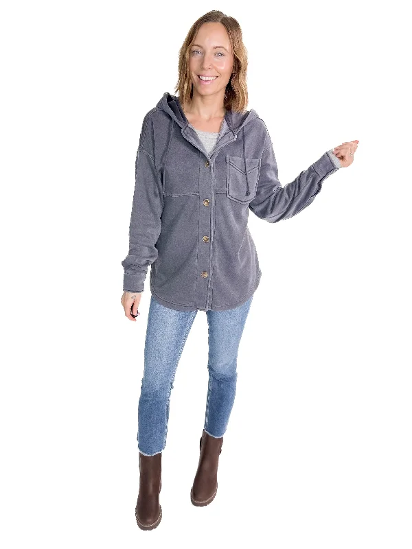 Value Deals THREAD & SUPPLY Shyla Hoodie Shacket- BLUE GREY