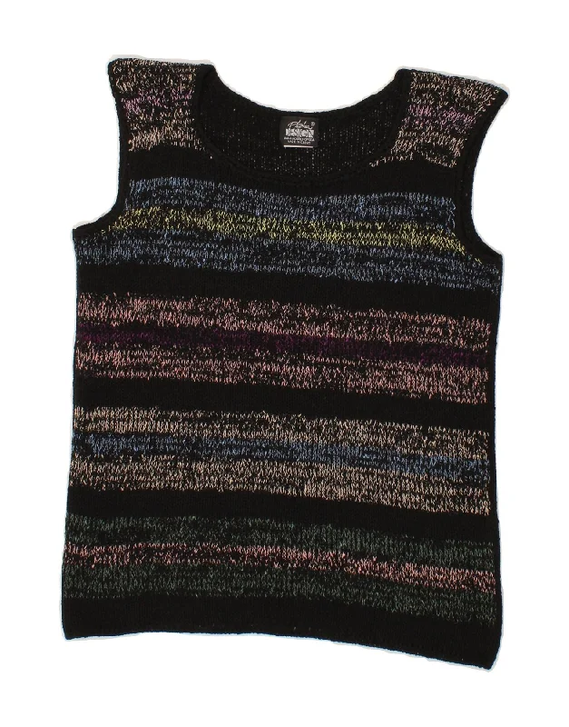 Major Savings VINTAGE Womens Vest Tank Top UK 12 Medium Black Striped Polyacrylic