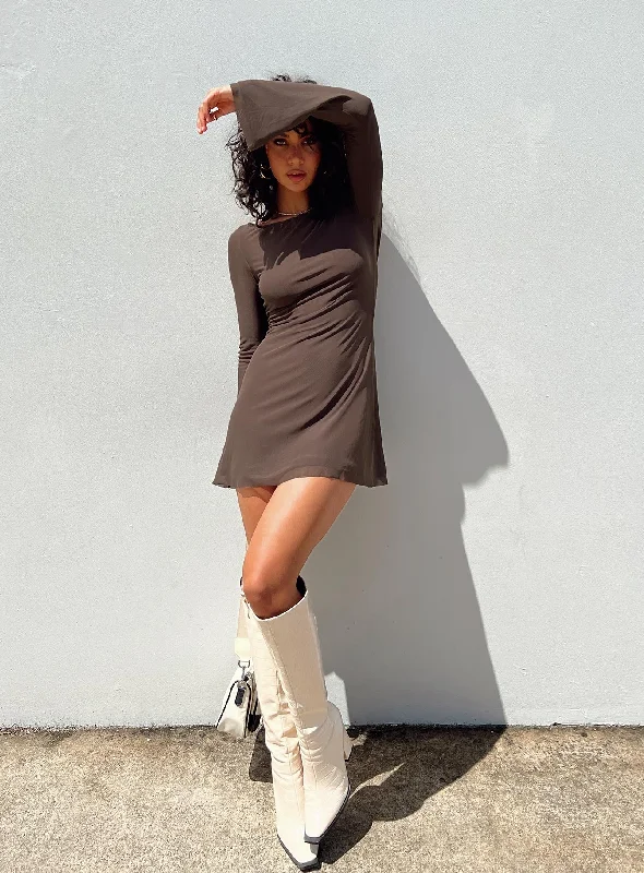 Discount Days Lukea Long Sleeve Mini Dress Brown