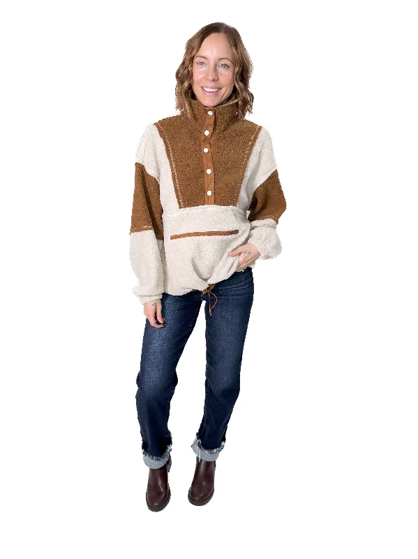 Early Access Roxy Colour Block Sherpa- OATMEAL/CAMEL