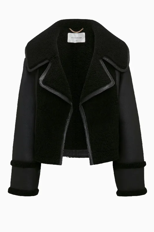 Special Promotion Victoria Beckham Shearling Jacket - Black