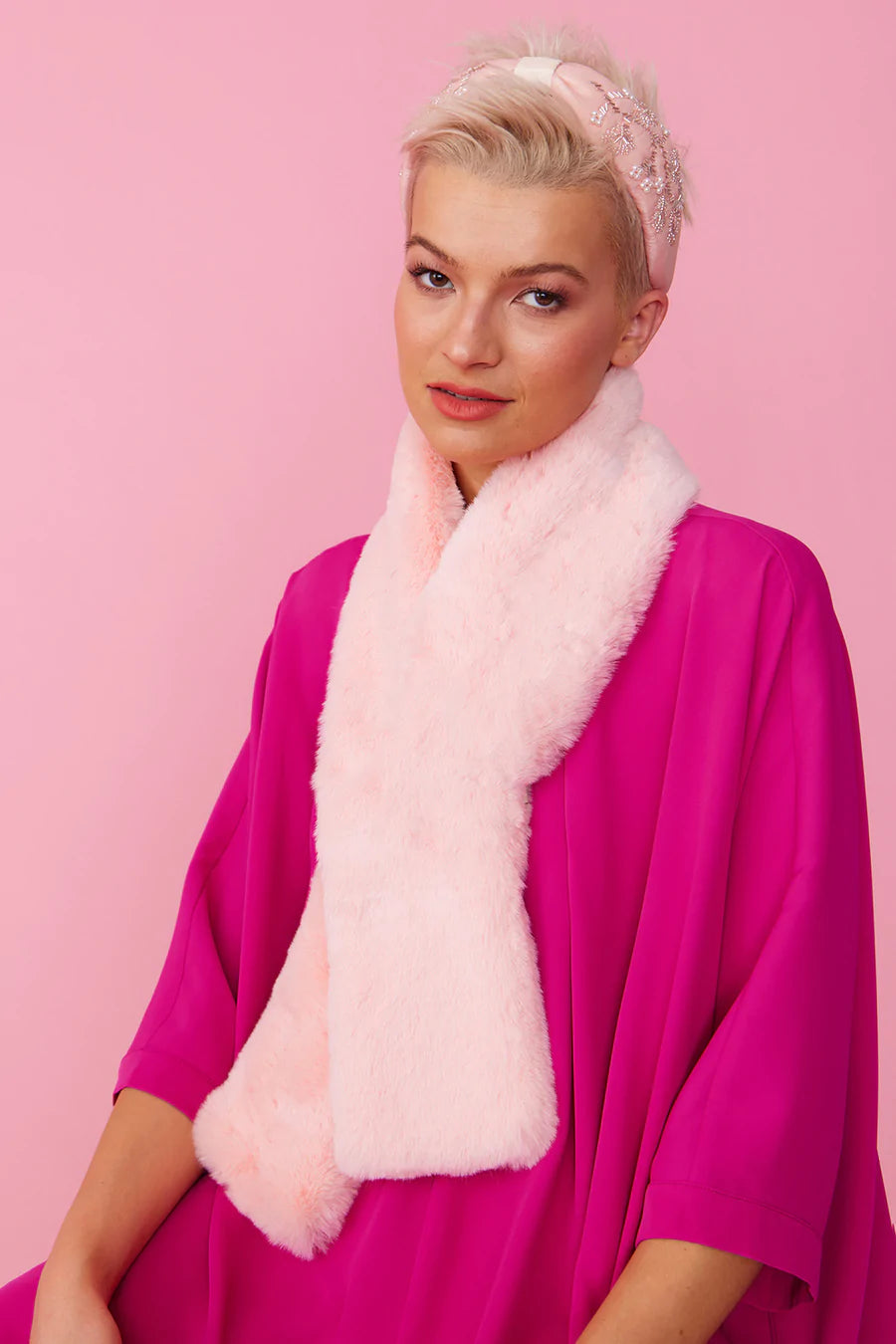 One-DAY Sale JAYLEY- PINK FAUX FUR SCARF FMSA8-06