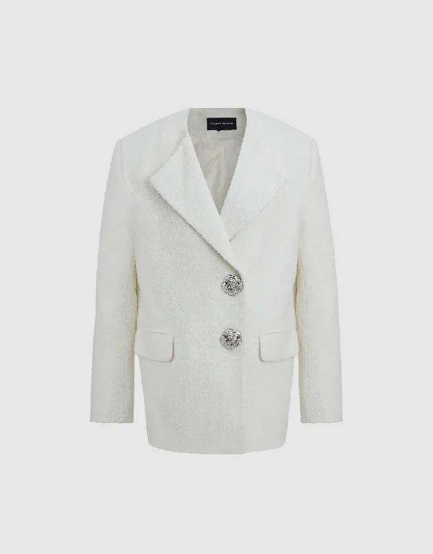 Deal Alert Tweed Blazer Coat With Fake Pockets