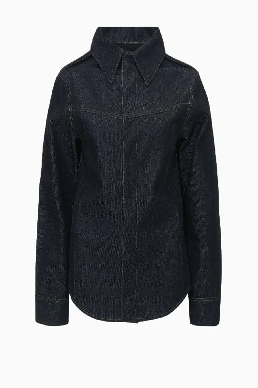 Daily Deals Victoria Beckham Denim Shirt with Front Yoke Detail - Dark Indigo Rinse