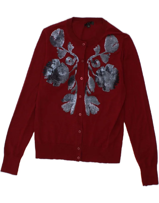 Act Now J. CREW Womens Cardigan Sweater UK 12 Medium Maroon Floral Cotton