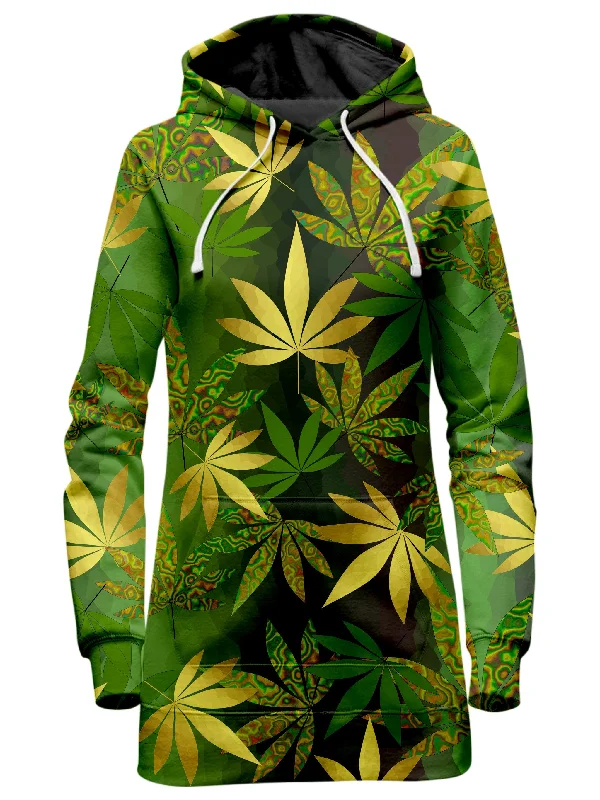 Bargain Prices Gold Weed Leaves Hoodie Dress