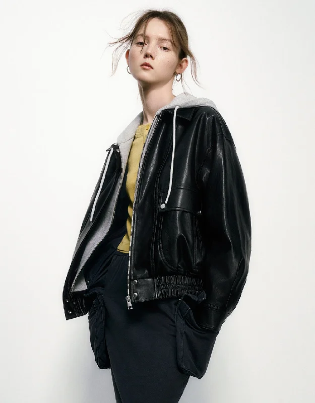 Clearance Event 2 In 1 Hooded Vegan Leather Jacket