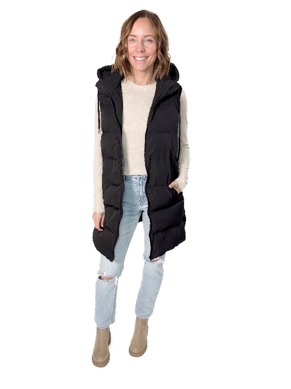 Great Bargains Mountain Peaks Hooded Puffer Vest- BLACK