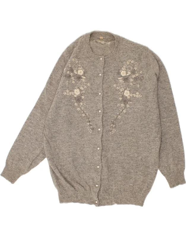 Price Buster VINTAGE Womens Cardigan Sweater EU 46 XL Grey Floral Cotton