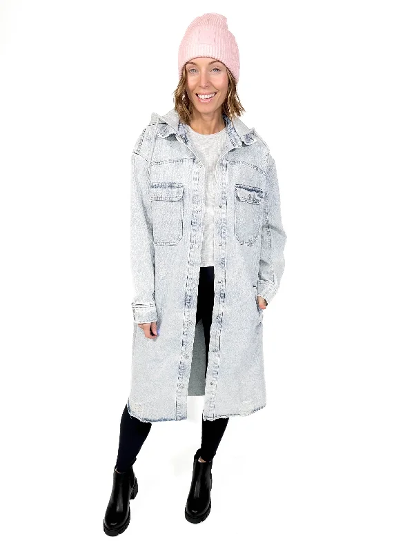 The Best Prices Griffin Hooded Denim Shacket- LIGHT -FINAL SALE *L + XL*