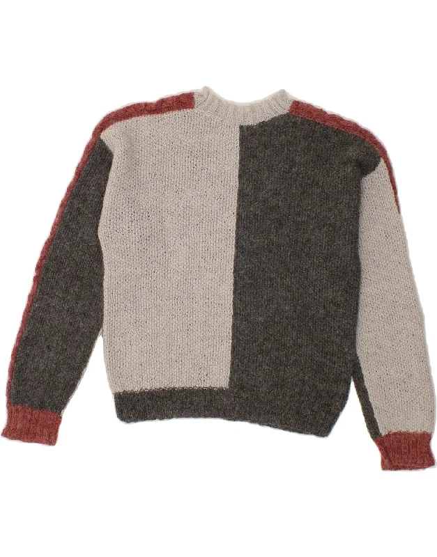 Great Deals VINTAGE Womens Crop Crew Neck Jumper Sweater UK 12 Medium Grey Colourblock