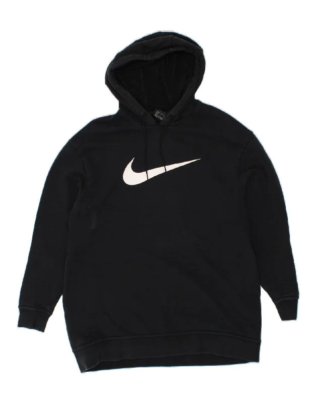 Doorbuster Deal NIKE Womens Longline Graphic Hoodie Jumper UK 10 Small Black Cotton