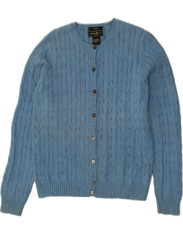 Shop and Save EDDIE BAUER Womens Cardigan Sweater UK 10 Small Blue Cotton