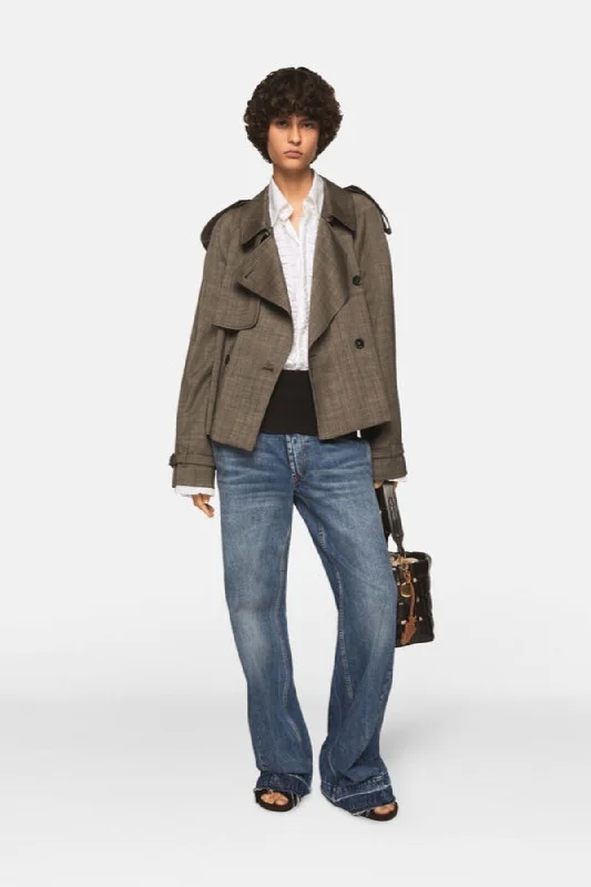 Overstock Sale Stella McCartney Cropped Checked Wool Trench Jacket - Stone