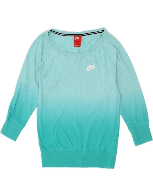 Bonus Savings NIKE Womens Oversized Sweatshirt Jumper UK 6 XS Blue Colourblock Cotton