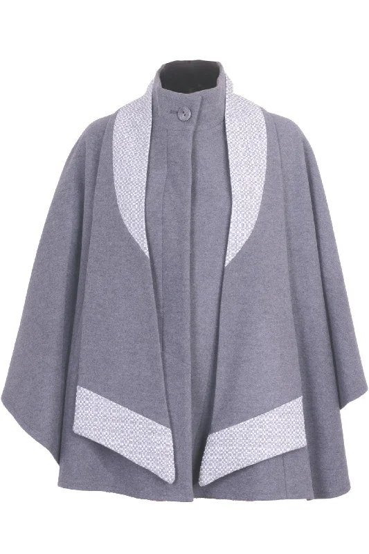 Buy Now Busy Clothing Womens Grey Wool Blend Cape with Detachable Scarf