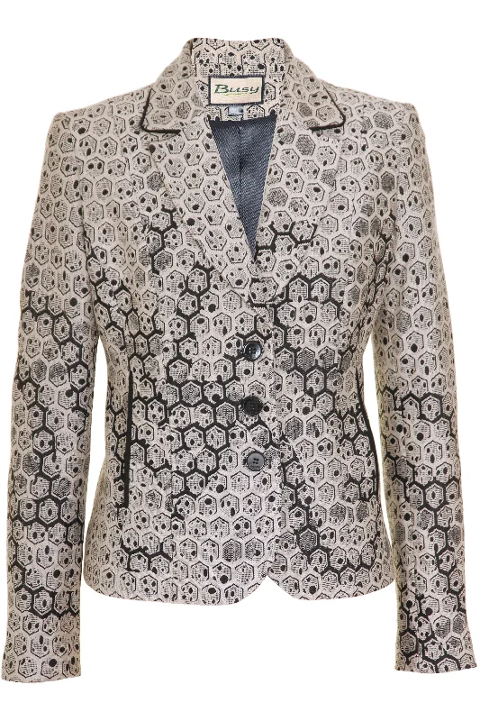 Overstock Busy Clothing Womens Beige and Black Geometric Design Jacket
