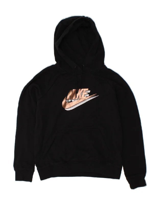 Price Reduction NIKE Womens Oversized Graphic Hoodie Jumper UK 10 Small Black Cotton