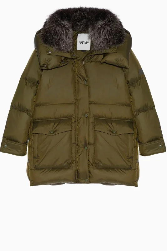 Epic Deals Yves Salomon 3/4 Down Jacket with Fox Trim - Hunter Green