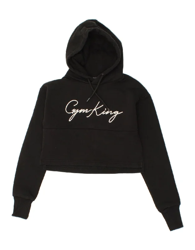 Today’s Deal GYM KING Womens Crop Graphic Hoodie Jumper UK 6 XS  Black Cotton