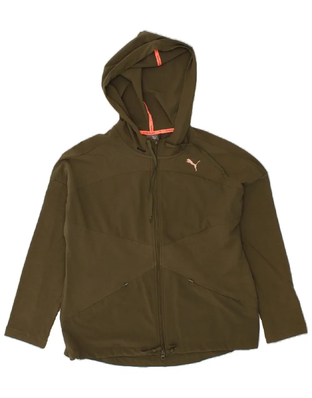 Discount Days PUMA Womens Oversized Zip Hoodie Sweater UK 10 Small Khaki