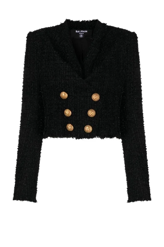 Act Now Balmain Double Breasted Cropped Blazer - Black