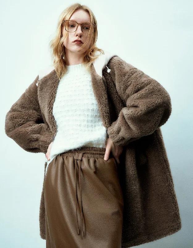 Stock Up and Save Zipper Front Hooded Furry Coat
