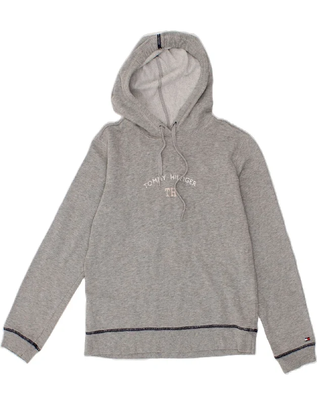 Discount Days TOMMY HILFIGER Womens Graphic Hoodie Jumper UK 10 Small Grey Cotton