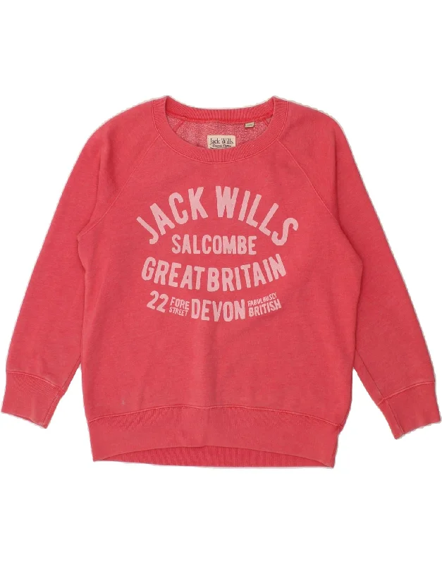 Today’s Deal JACK WILLS Womens Graphic Sweatshirt Jumper UK 14 Large Pink Cotton
