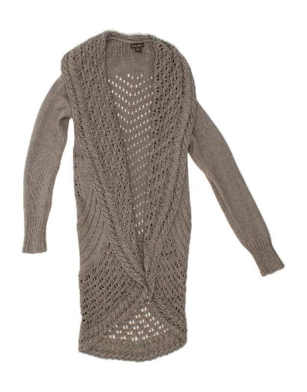 Price Rollback EDDIE BAUER Womens Longline Open Cardigan Sweater UK 10 Small Grey Cotton