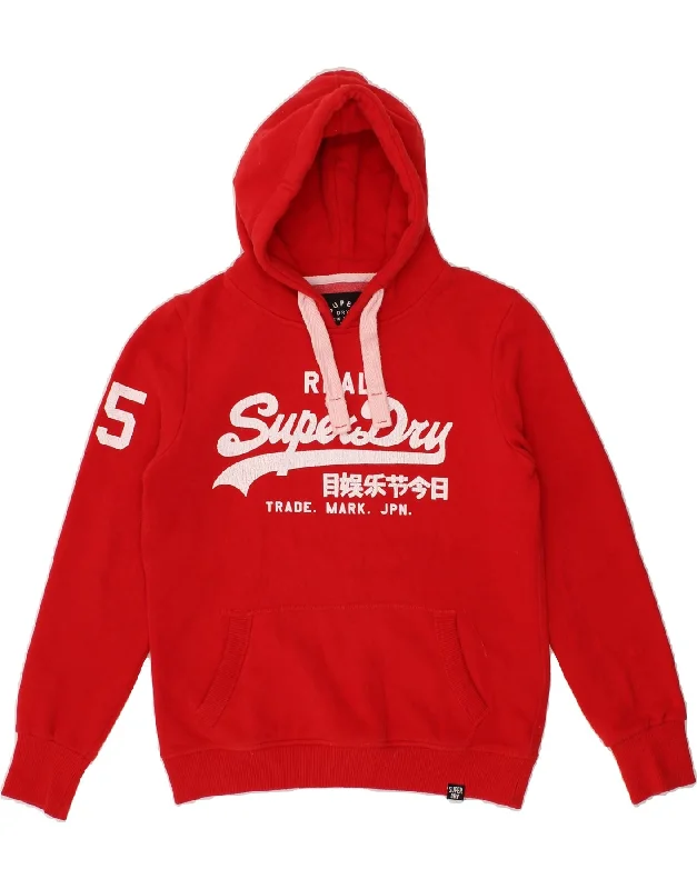 The Best Prices SUPERDRY Womens Graphic Hoodie Jumper UK 12 Medium Red Cotton