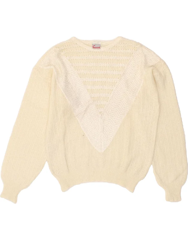Online Exclusive VINTAGE Womens Boat Neck Jumper Sweater UK 16 Large Beige Striped Mohair Online Exclusive VINTAGE Womens Boat Neck Jumper Sweater UK 16 Large Beige Striped Mohair
