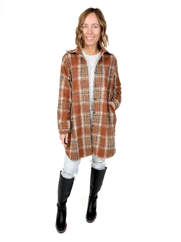 New Deals Renfrew Plaid Shacket- RUST
