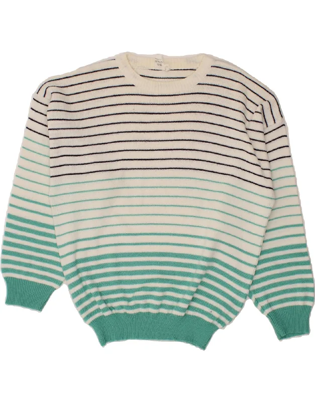 Blowout Sale VINTAGE Womens Crew Neck Jumper Sweater UK 10 Small Turquoise Striped