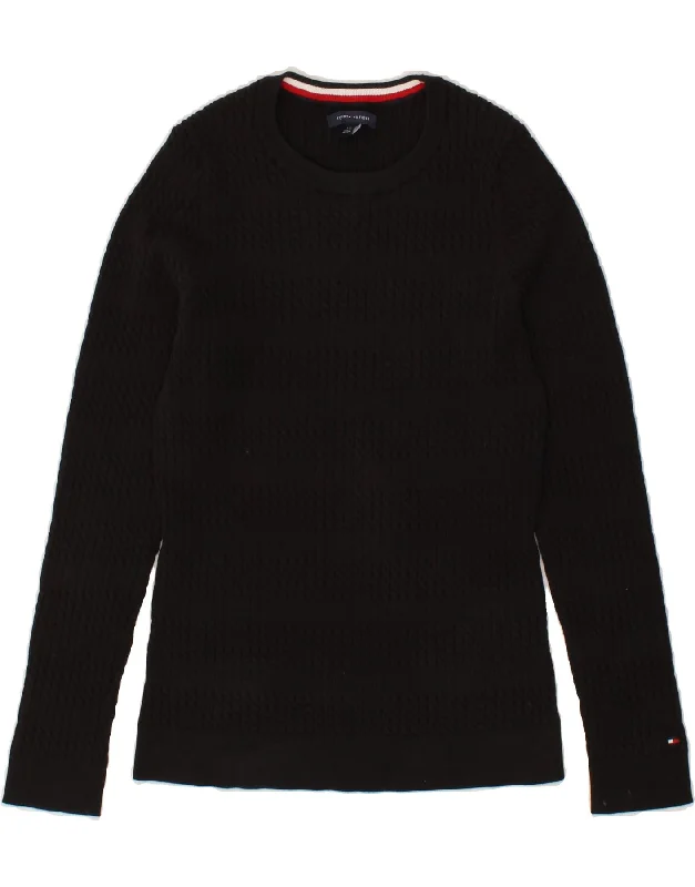 Act Now TOMMY HILFIGER Womens Crew Neck Jumper Sweater UK 14 Large Black Striped