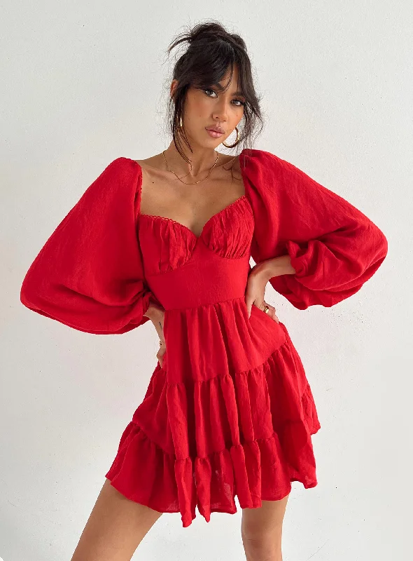 Doorbuster Deal Danny Long Sleeve Mini Dress Red