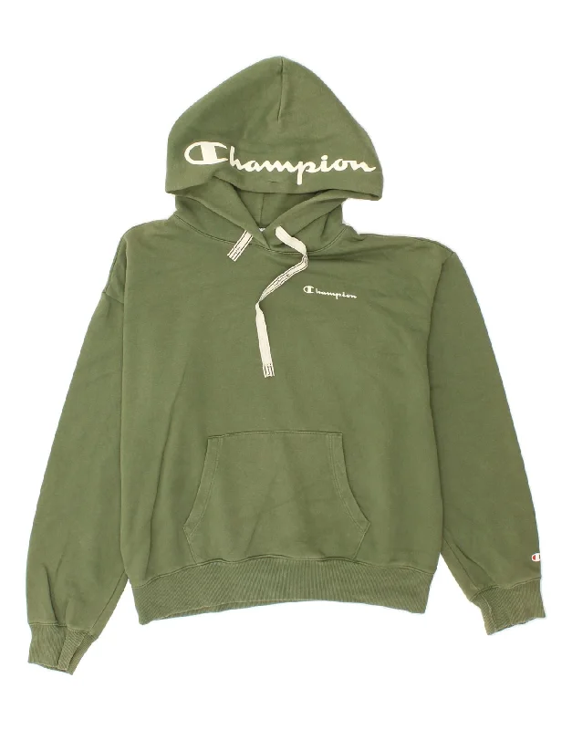 Final Markdown CHAMPION Womens Graphic Hoodie Jumper UK 20 2XL Green Cotton