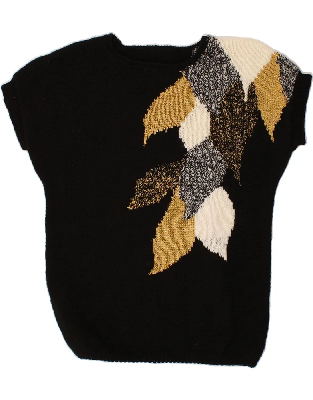 Instant Discount VINTAGE Womens Crew Neck Jumper Sweater UK 20 2XL Black Colourblock