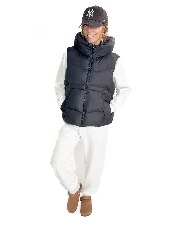 Holiday Sale Vivi Hooded Puffer Vest- ASH BLACK