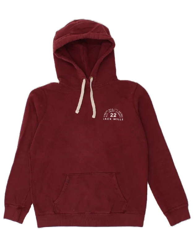 Discount Mania JACK WILLS Womens Oversized Graphic Hoodie Jumper UK 8 Small Maroon Cotton