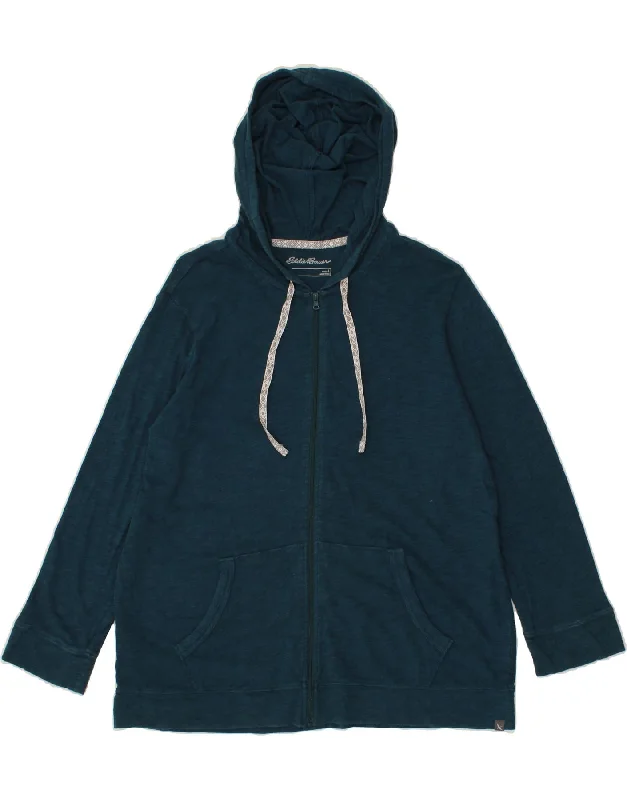 Weekend Deal EDDIE BAUER Womens Zip Hoodie Sweater UK 16 Large Blue Cotton