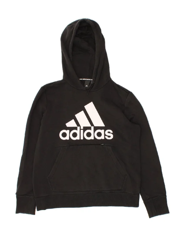 Price Cut ADIDAS Womens Graphic Hoodie Jumper UK 12/14 Medium Black Cotton