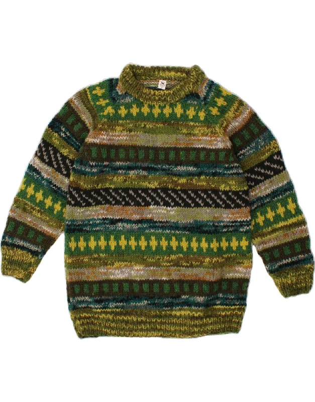Huge Discounts VINTAGE Womens Boat Neck Jumper Sweater UK 10 Small Green Fair Isle Wool